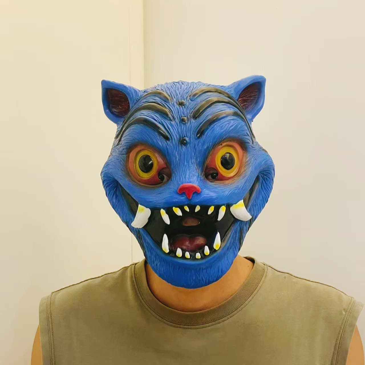 KPop Demon Hunters Blue Tiger Halloween Latex Mask KPOP Witch Hunting Girl Group Demon Hunter Headgear
