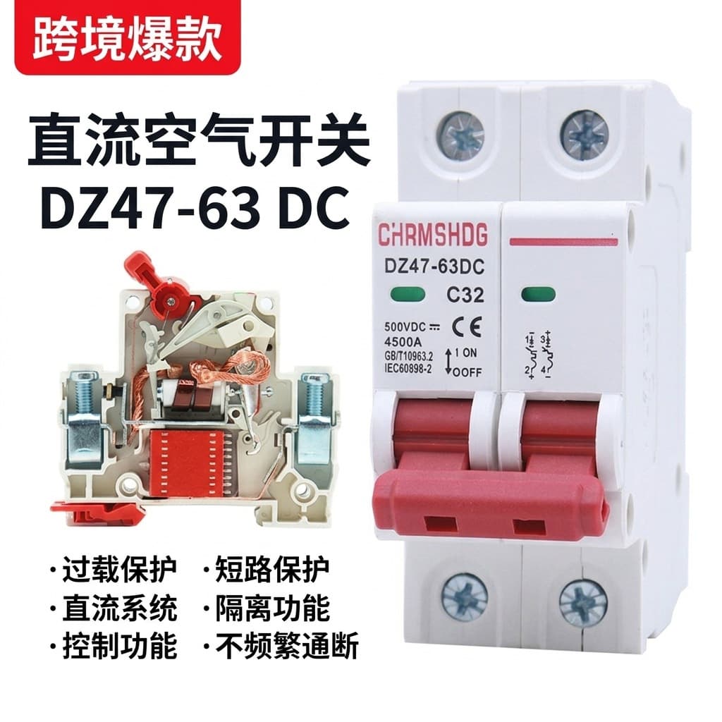 Foreign Trade Photovoltaic DC Circuit Breaker DC MCB Small DC Air Switch DC500V 2P 32A 63A Cross-Border