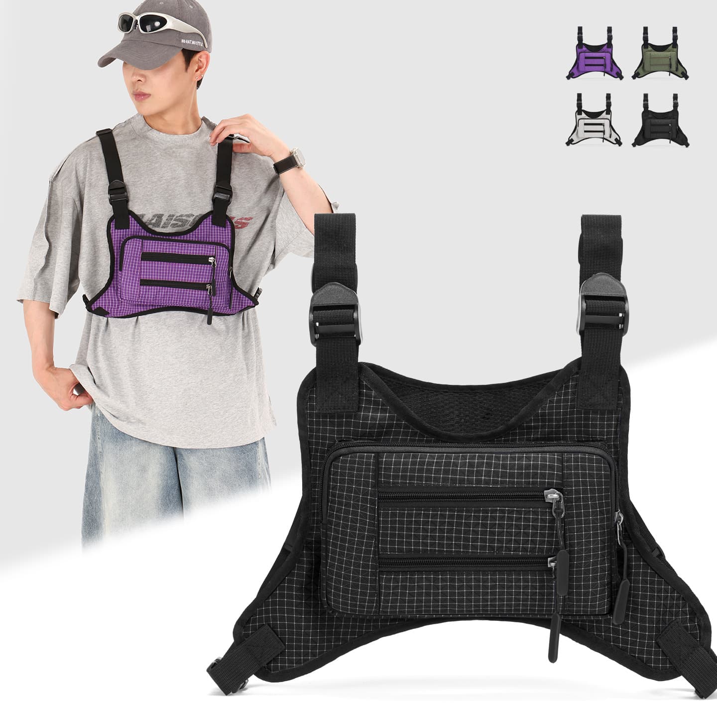 Fashion Multi-Functional Men's Chest Bag Outdoor Cycling Vest Bag Trendy Versatile Oxford Cloth Single Shoulder Bag