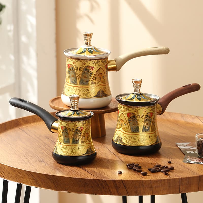 Turkish Coffee Pot Latte Art Cup Set of 3 Stainless Steel Milk Pitcher Cream Cup Chocolate Hot Butter Cup Set