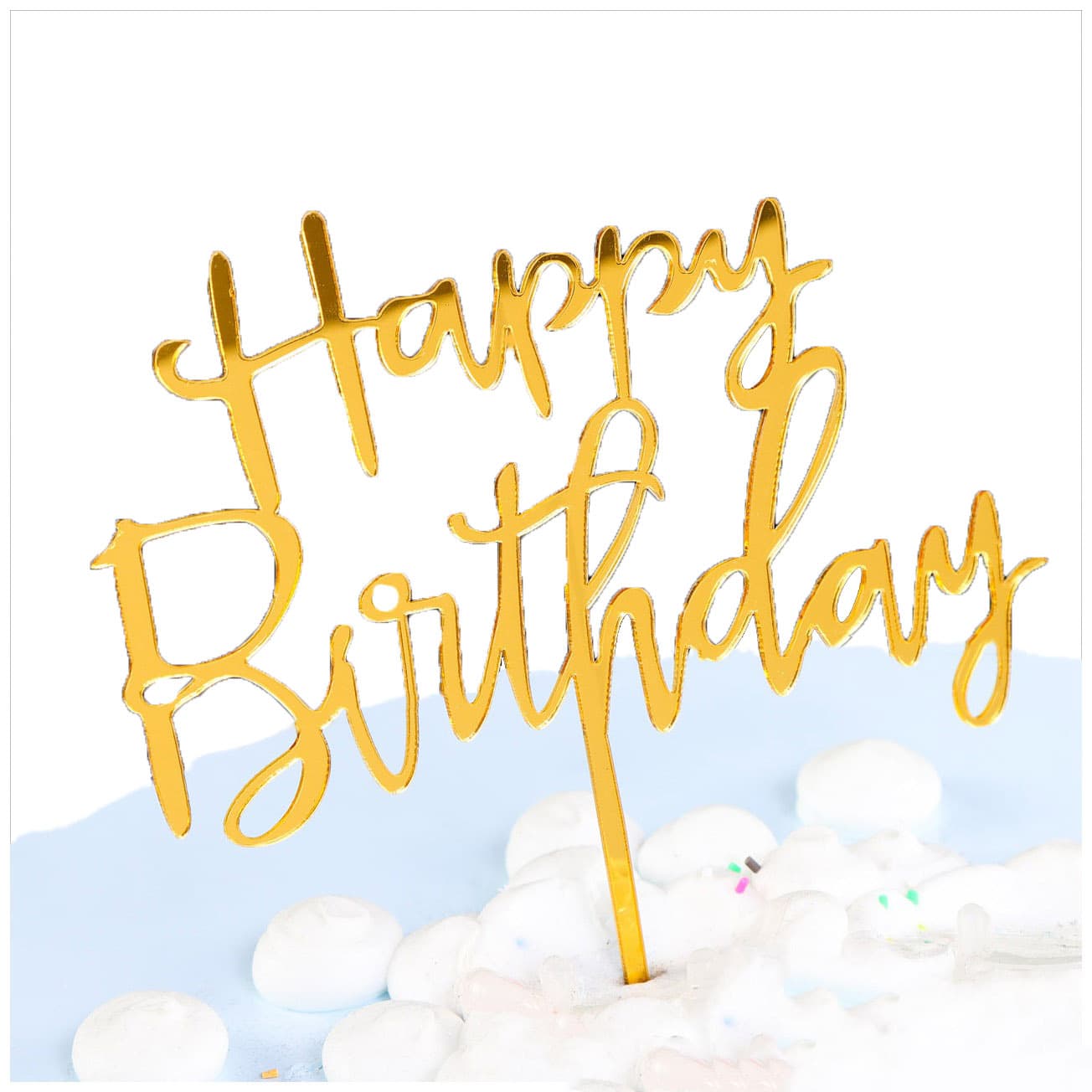 Happy Birthday Cake Topper Insert Card for Birthday Cake Decoration, Bakery Dessert Table Scene Setup, Hot Stamping Plastic, Strong Atmosphere