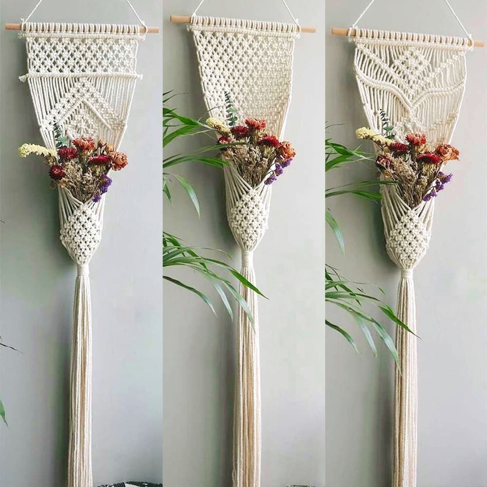 Nordic New Handmade Tapestry Cotton Rope Woven Hanging Basket Flower Pot Plant Net Bag Modern Bedroom Room Balcony Decoration