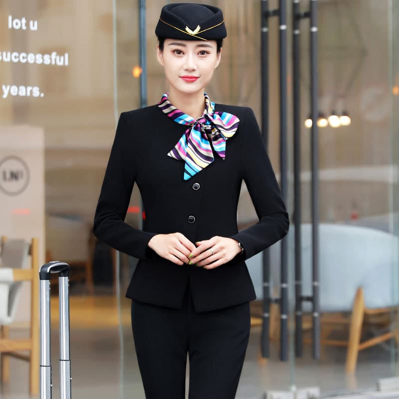 Professional Suit Women's Suit Set Bow Tie Scarf Collar Autumn Winter New Long Sleeve Hotel Front Desk Beautician Flight Attendant Uniform