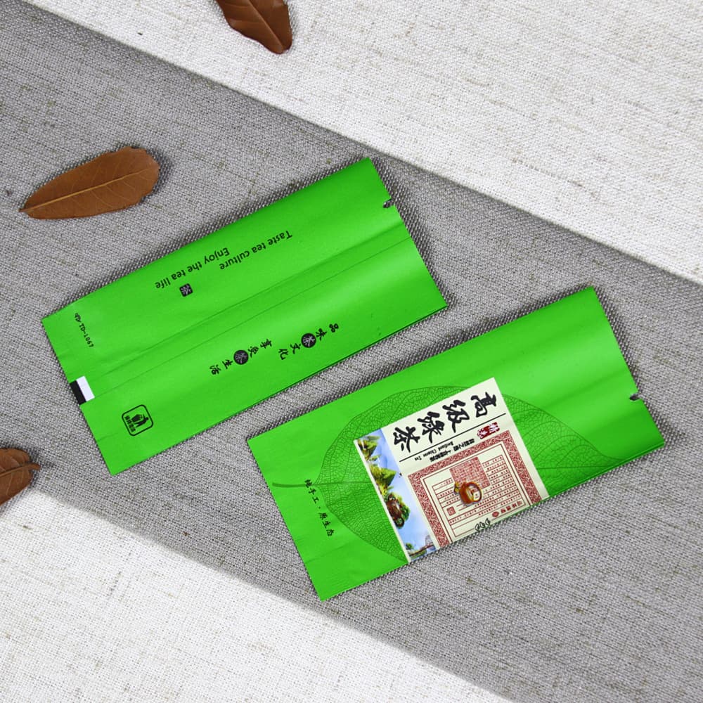 Tea packaging bags for black and green tea, small pouch samples, loose tea single-serve packs, heat-sealed inner foil wholesale.