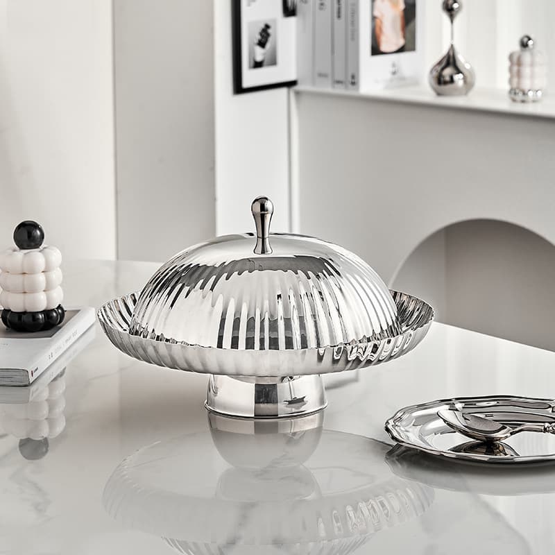 Nordic Style 304 Stainless Steel Serving Tray with Lid, Luxury Dessert Plate, Fruit Tray, Serving Platter, Decorative Piece