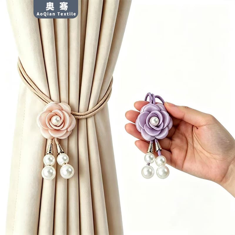Creative Camellia Flower Curtain Bundle Light Luxurious Adjustable Gauze Decoration Gathering Rope Curtain Accessories Drawstring