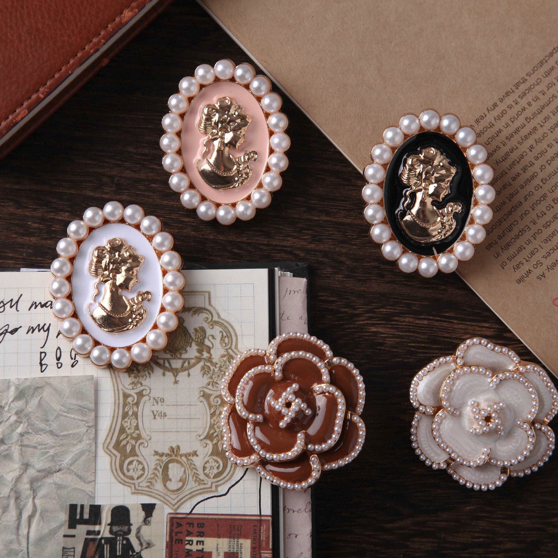 Retro Story Handbook Clip Camellia Beauty Series Retro Handbook DIY Material Decorative Clips 8 Choices