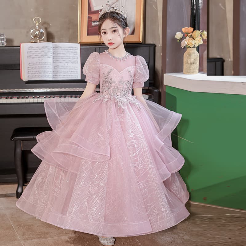 French Children's Gown for Runway Performance, Birthday Banquet Princess Dress for Host and Piano Performance for Girls Aged 10