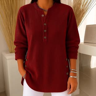 2025 Cross-Border Autumn/Winter New Corduroy Solid Color Loose Fit V-Neck Button Long Sleeve Women's Top T-Shirt