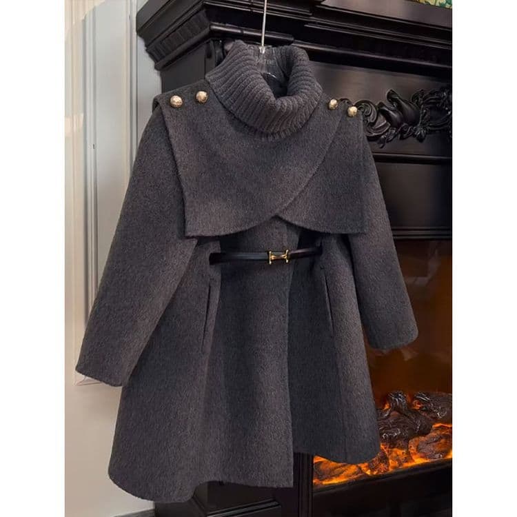 2025 Winter New Style Detachable Cape Wool Coat for Girls, Fashionable and Trendy for Medium and Large Children