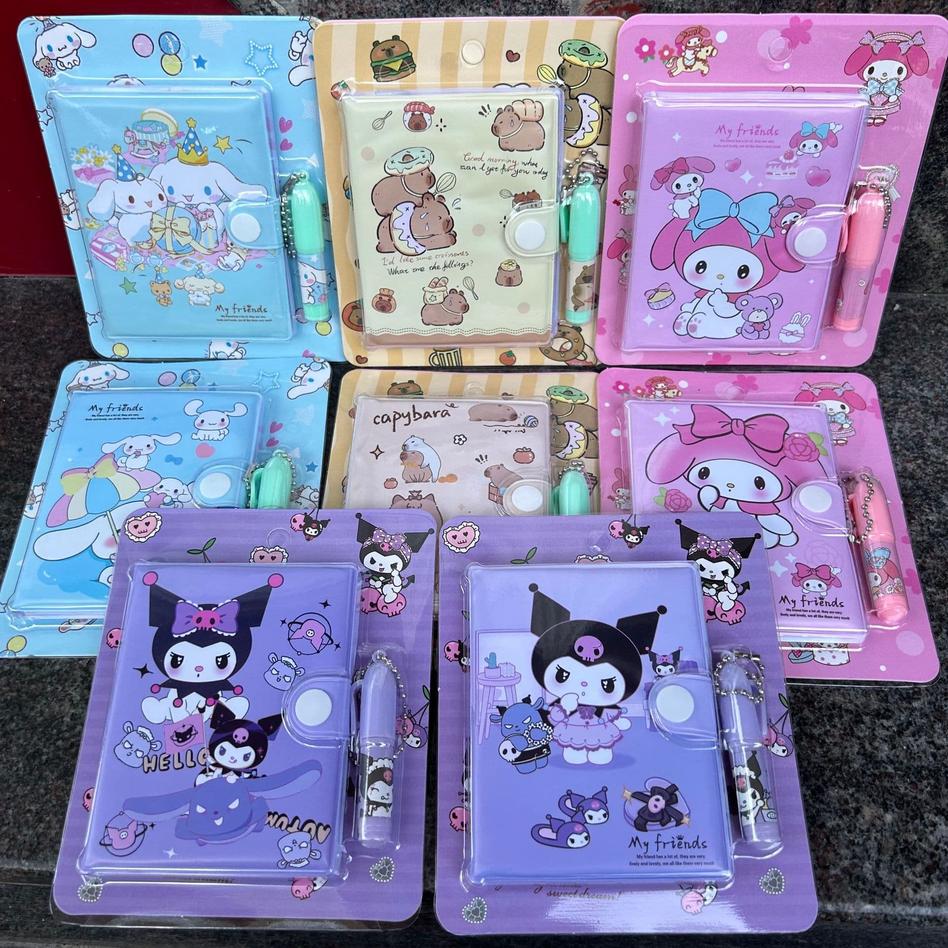 Cappy Cute Sanrio 100K Leather Cover Journal Set with Pen and Student Memo Pocket Notebook
