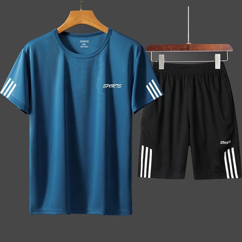 Men's Casual Running Suit Loose Fit round Neck T-shirt Quick Dry Summer Sportswear Polyester Fiber Urban Fashion City Men