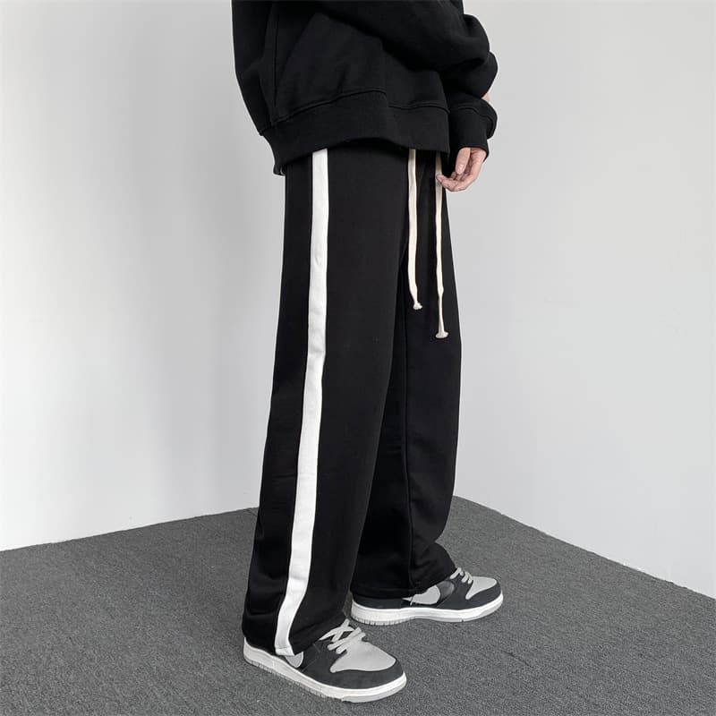 Side Stripe Sports Sweatpants Men Autumn Korean Fashion Loose Long Pants Hong Kong Style Straight Wide Leg Pants Drop Shipping