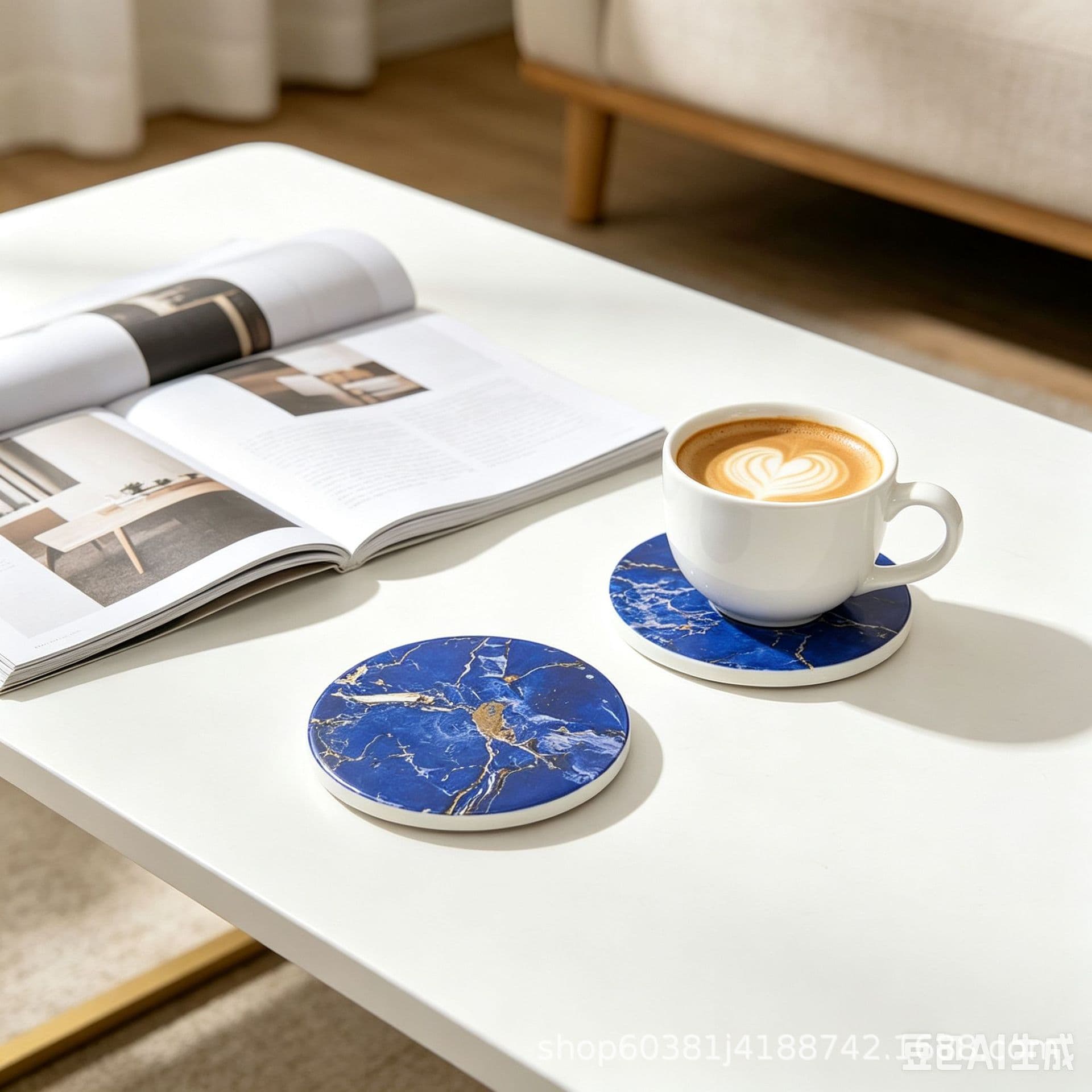 Amazon cross-border new ceramic coaster suction coaster cork coaster logo customizable pattern round ceramic coaster