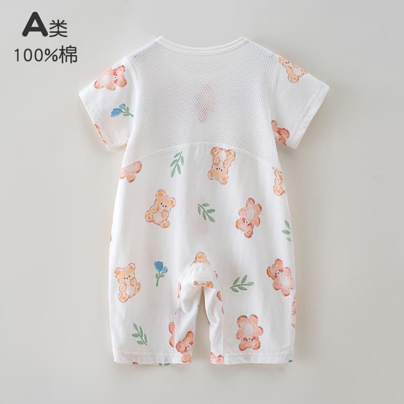 Short Sleeve Cotton Baby Onesie Summer Thin Newborn Bodysuit Crawling Suit Romper Mesh Breathable