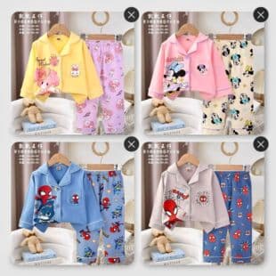 pajamas2026 Kids Pajamas Lapel Button Long Pants Boys Girls Homewear Set Middle Kids Summer