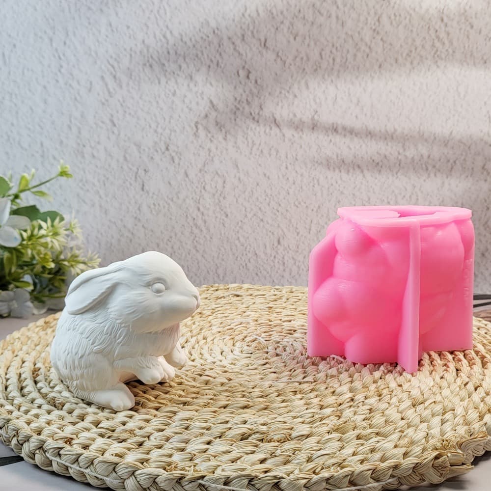 Cute Rabbit Figurine Silicone Mold DIY Cement Plaster Ornament Silicone Mold W0451