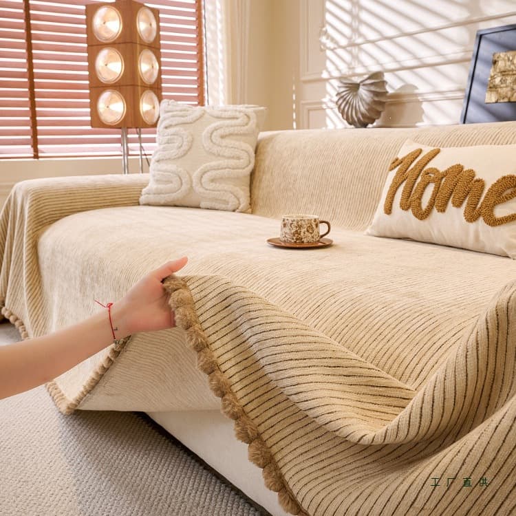 2026 New Sofa Cover Cloth Simple Cream Wind Chenille Sofa Cover Anti-Cat Scratch Cushion Sofa Blanket