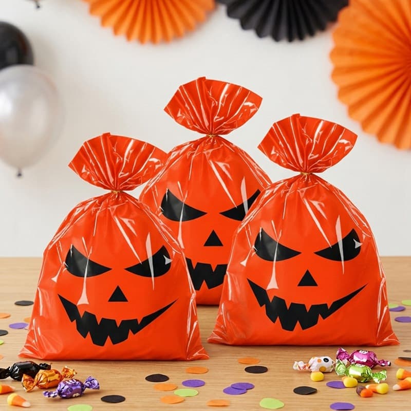 New Halloween Pumpkin Ghost Candy Bags Twist Tie Flat Bags Trick or Treat Kids Candy Collection Bags