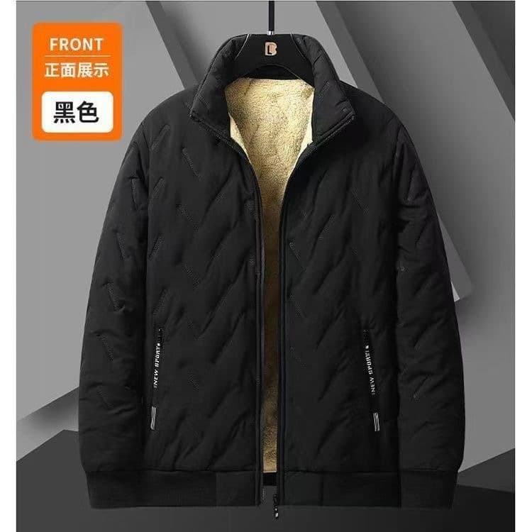 Men's Winter Coat Fleece-Lined Windproof Thickened Sherpa Cotton Jacket Loose Fit Stand Collar Warm Padded Outerwear
