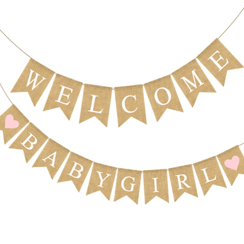 Party decoration bouquet string flag to welcome baby girl WELCOME BABY GIRL linen swallowtail flag
