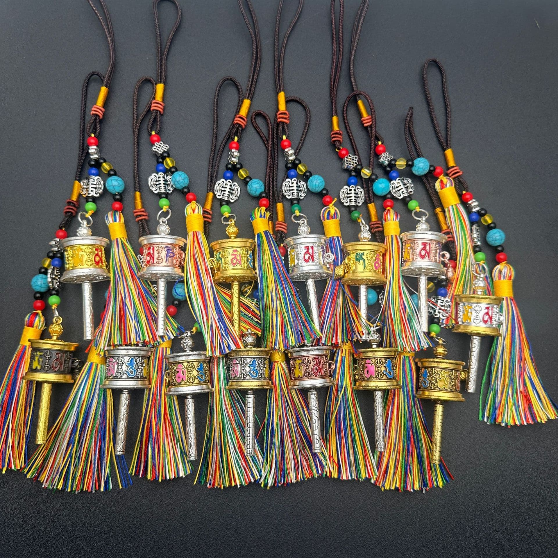 Tibetan-style Six-Syllable Mantra prayer wheel keychain, bag pendant, factory wholesale mini