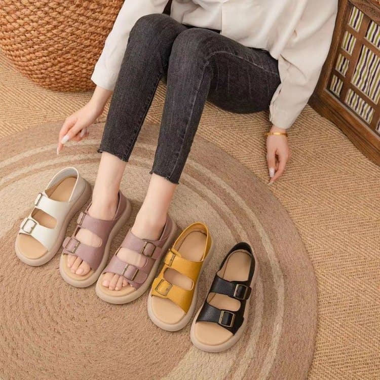 Soft Sole Buckle Sandals Summer Flat Comfortable Round Toe Casual Women's Shoes Outdoor Open-Toe Beach Shoes Flat Women's Shoes