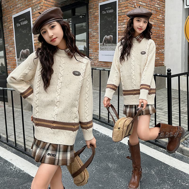 Girls Knitted Sweater Overhead Long Sleeve Inner Wear for Middle School High School Students Large Children Autumn Winter Clothes