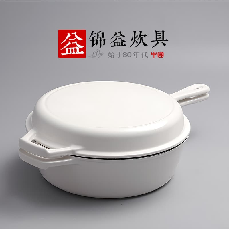 Cross-border Amazon Cast Iron Enamel Pot, Baking Bread Enamel Double-handled Dual-use Pot, Deepened White Cast Iron Dutch Oven