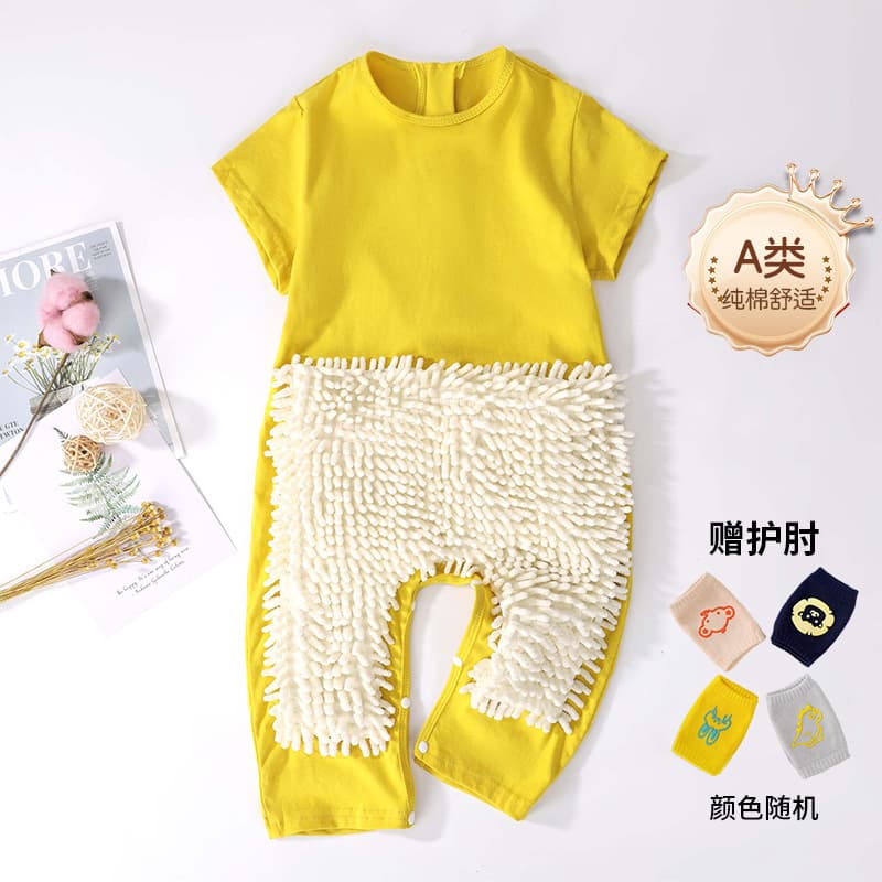 Summer Thin Short Sleeve Onesie Baby Mop Hero Crawling Suit Baby Onesie Crawler Floor Cleaning Coverall Infant Toddler