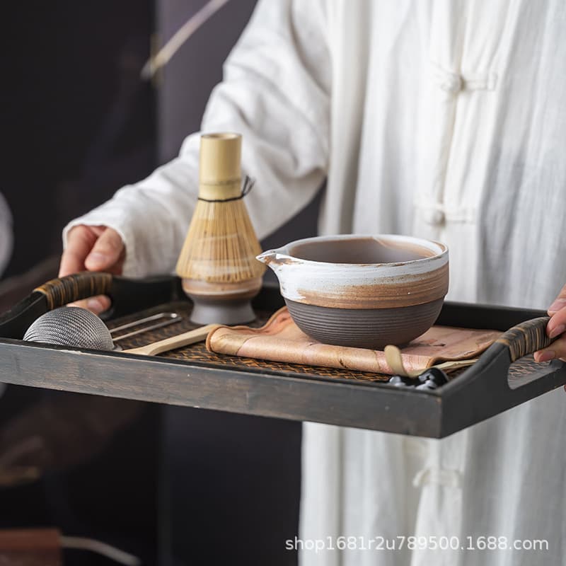 Rough Ceramic Matcha Bowl with Spout Ceramic Tea Set Accessories Chasen Stand Set Japanese Tea Ceremony Song Dynasty Tea Art Creative