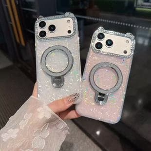 Shell Pattern Bracket Compatible with Apple 17 Pro Max Phone Case iPhone 16 Magnetic Bracket 15 Rhinestone Protective Cover