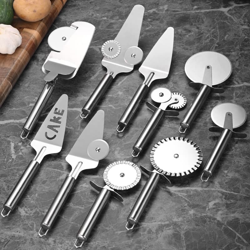 Stainless Steel Pizza Cutter Single Wheel Double Wheel Lace Rolling Knife Multi-Function Cake Spatula Wheel Spatula Cake Knife Triangle Spatula