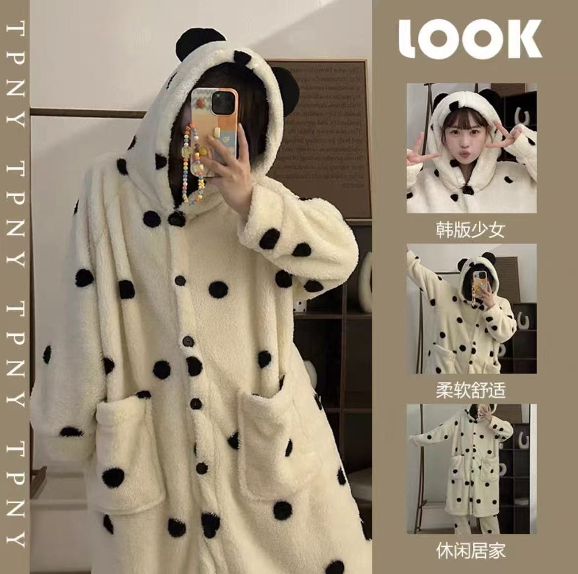 Women's Winter Coral Fleece Flannel Bathrobe Hooded Sleepwear Set, Thickened Warm Loungewear for Cross-Border E-commerce