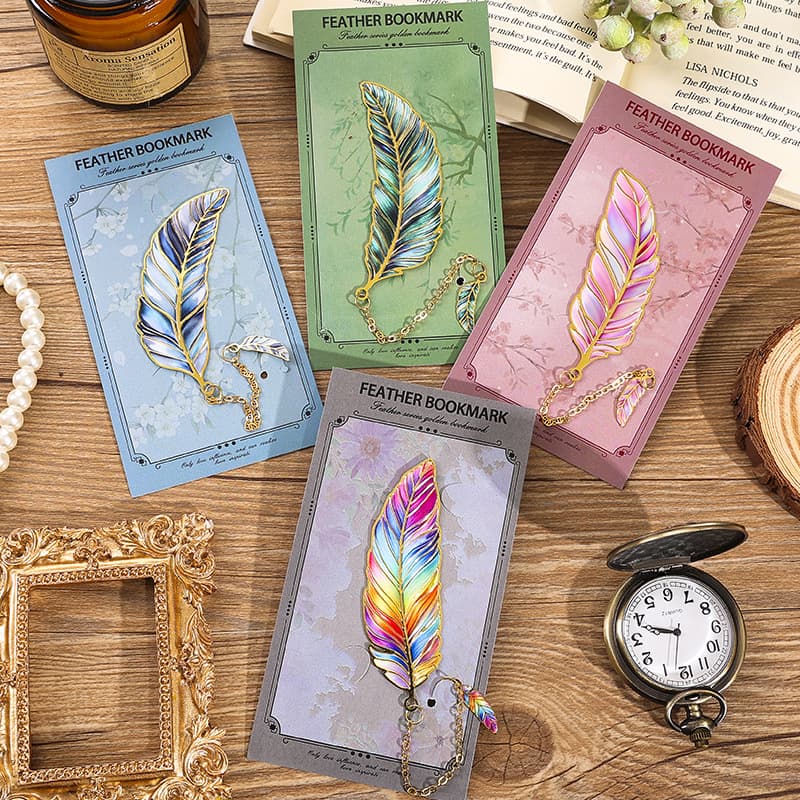 Vintage Artistic Feather Metal Bookmark, High-Quality Beautiful Student Reading Page Clip, Creative Gift for Teachers