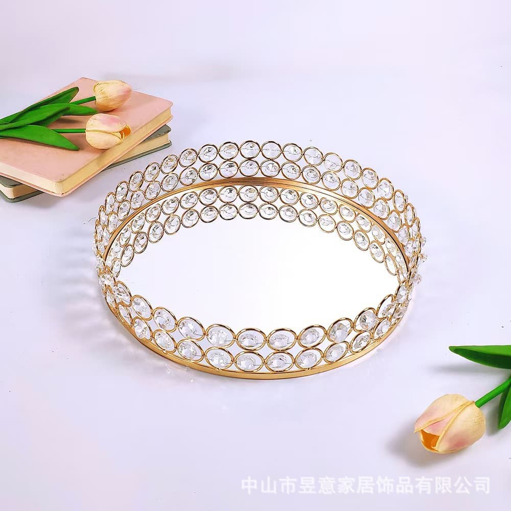 Factory Direct Creative Crystal Tray Cross-border Exclusive Mirror Tray Cosmetic Storage Tray European Style