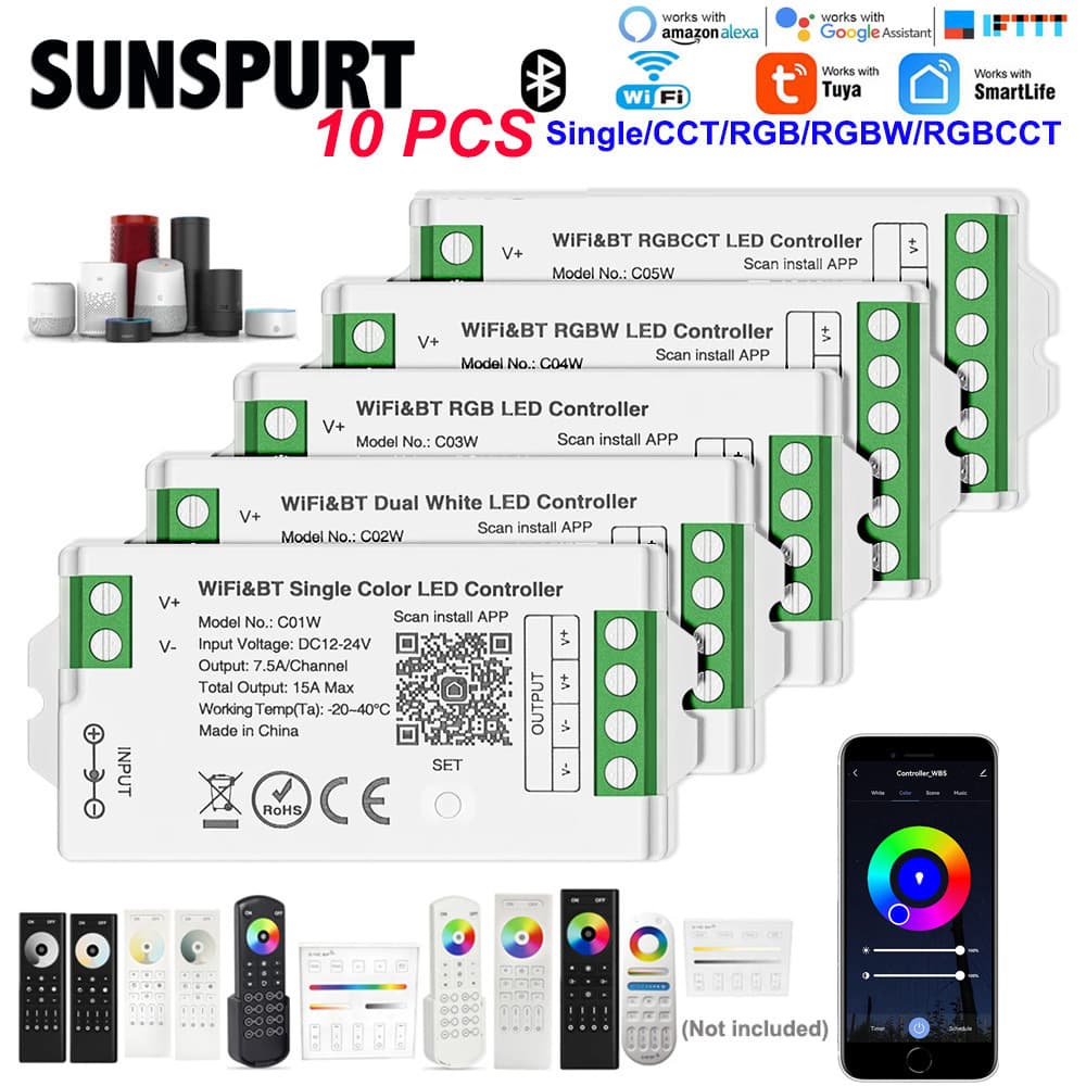 LED Light Strip Graffiti WiFi Bluetooth Controller Multicolor Monochrome White Mobile APP Connectable Smart Voice Speaker