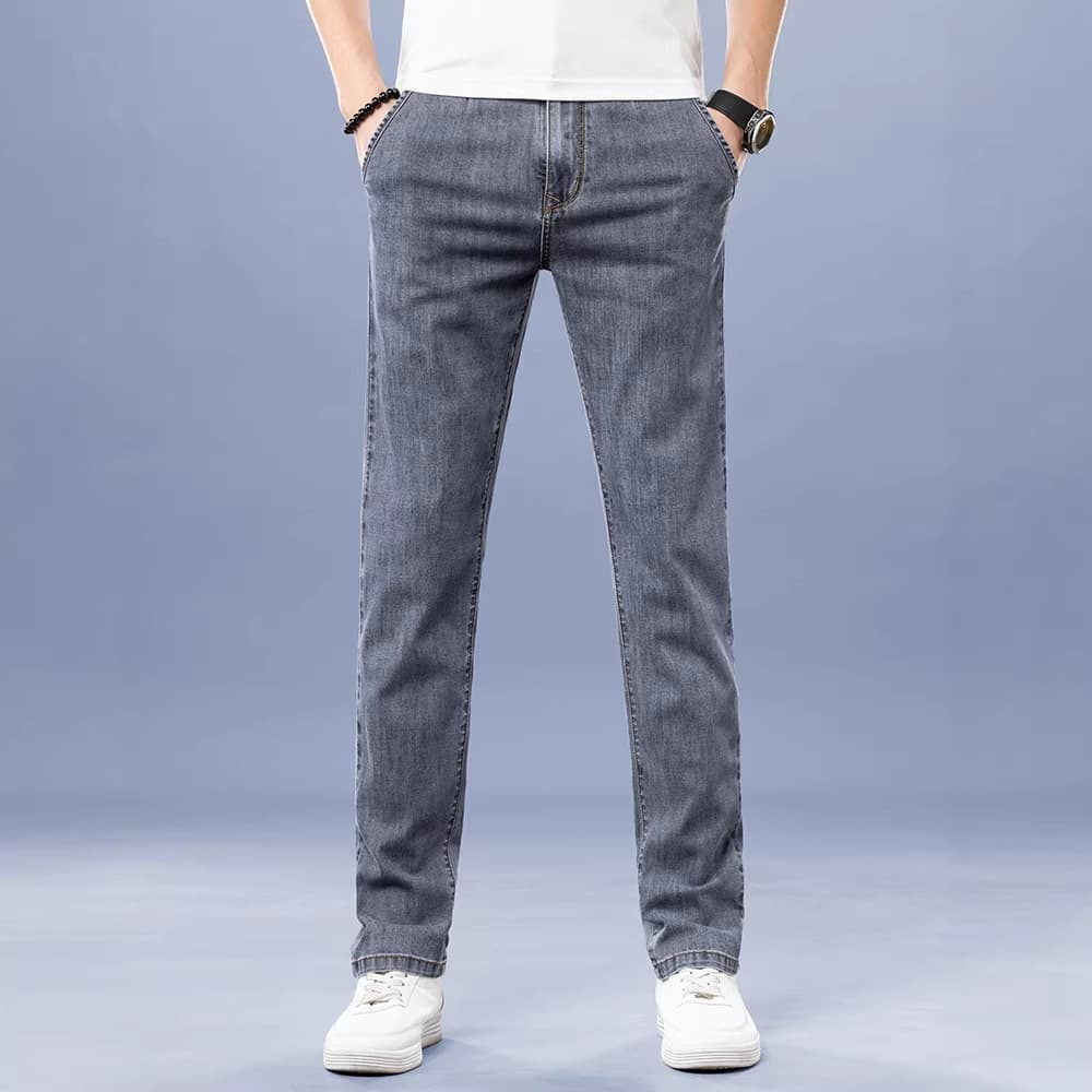 Trendy Men's Jeans Stretch Soft Ice Silk Slim Straight Casual Pants
