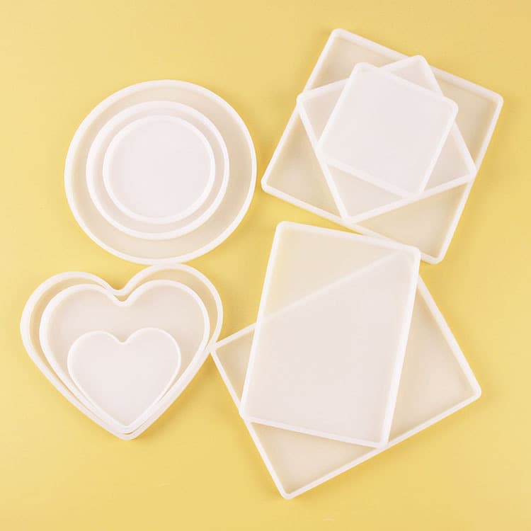 Small Large Round Rectangular Square Heart Shape Table Decoration Mold DIY Mirror Epoxy Coaster Tray Mold
