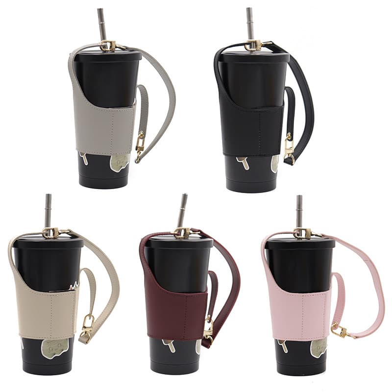 Hot in stock Velcro cup cover, PU leather portable and detachable cup strap thermal cover, daily necessities anti-scalding
