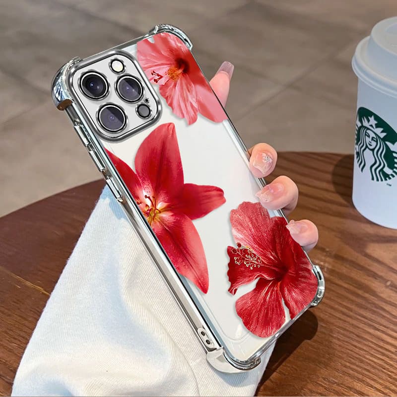 Lily Hibiscus Four-Corner Airbag Anti-Fall Case for Apple 13 Pro Max iPhone AIR Protective Cover