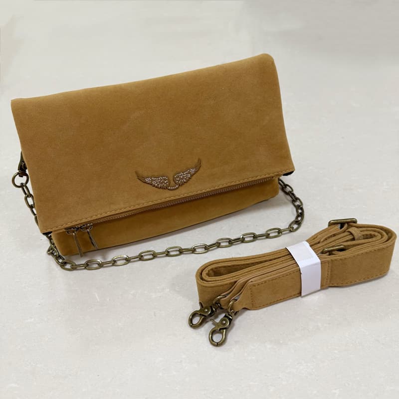 2026 New Fashion Women's Shoulder Bag Brown Double-layer Velvet ZV Bag Luxurious Design Casual Retro Wing Bag