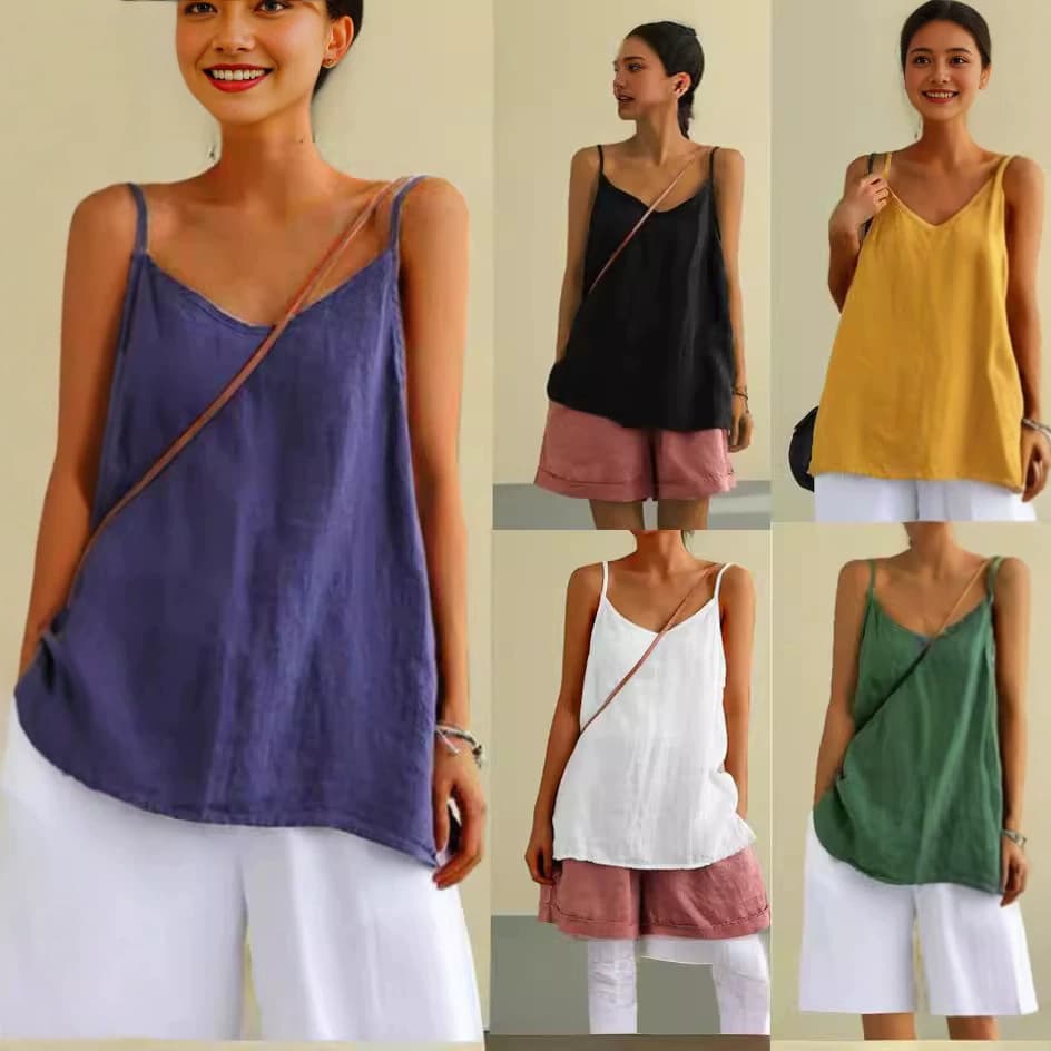 2026 European and American Cotton Linen Vest Top Women's Summer New Loose Cotton Linen Sleeveless Basic Layering Top