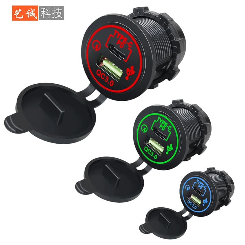 Direct Sale TYPE-C + QC3.0 Fast Charging Dual Port High Current Car Phone Charger Full Protocol with Light