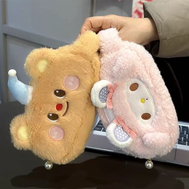 Cute Cartoon Pencil Case Animal Plush Makeup Bag My Melody Pencil Case Large Capacity Student Pencil Pouch Storage Bag