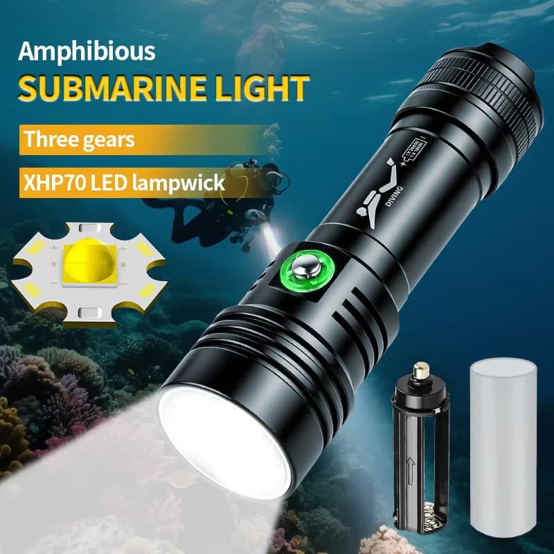 1500Lm Diving Flashlight Ipx8 Waterproof Xhp70 Diving Light 30m Underwater Deep Sea Cave Night