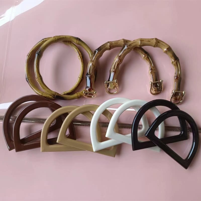 Resin Handbag D-Shaped Original Wood Color Hand Carry, DIY Handwoven Accessories, Imitation Wood Acrylic Handle