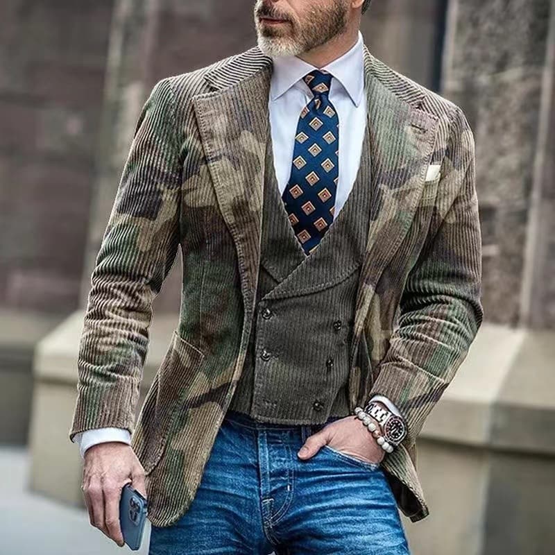 Men's New Casual Suit Cross-Border Amazon Best Seller Printed Business Suit Long Sleeve Four Seasons Top Retro