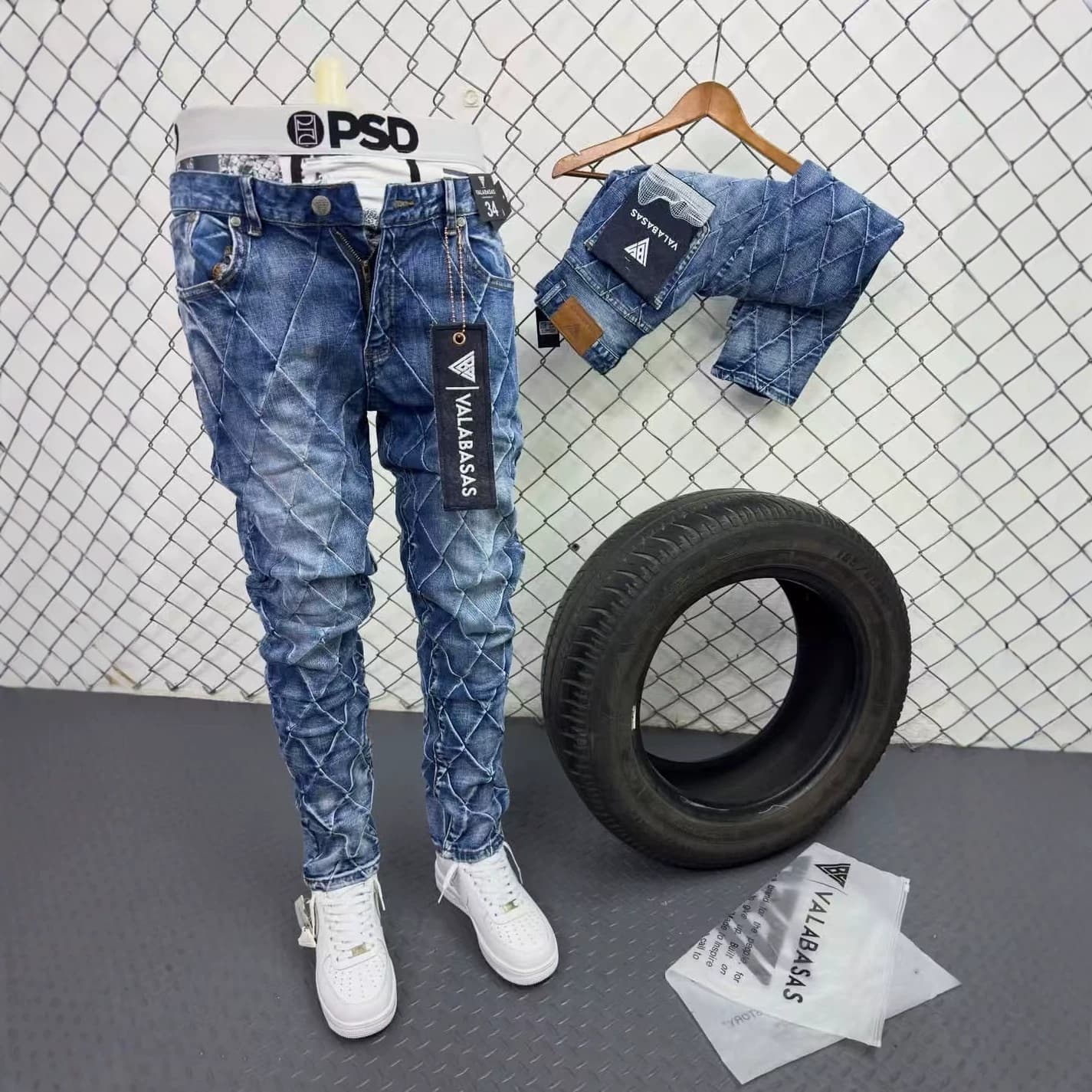 Men's European and American Slim Fit Jeans Elastic Hem Pants