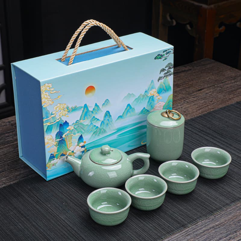 New Chinese-style ceramic tea set in gift box, suitable for corporate events with logo printing